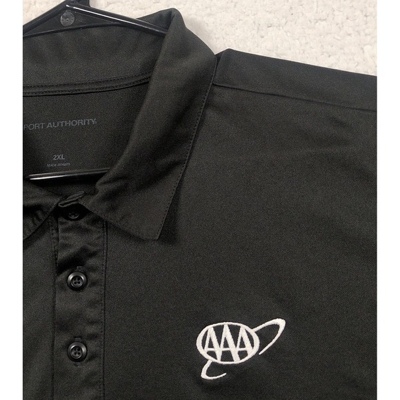 AAA Insurance Polo Shirt Men 2XL Black White Embroider Logo Stretch Short Sleeve - Picture 1 of 8